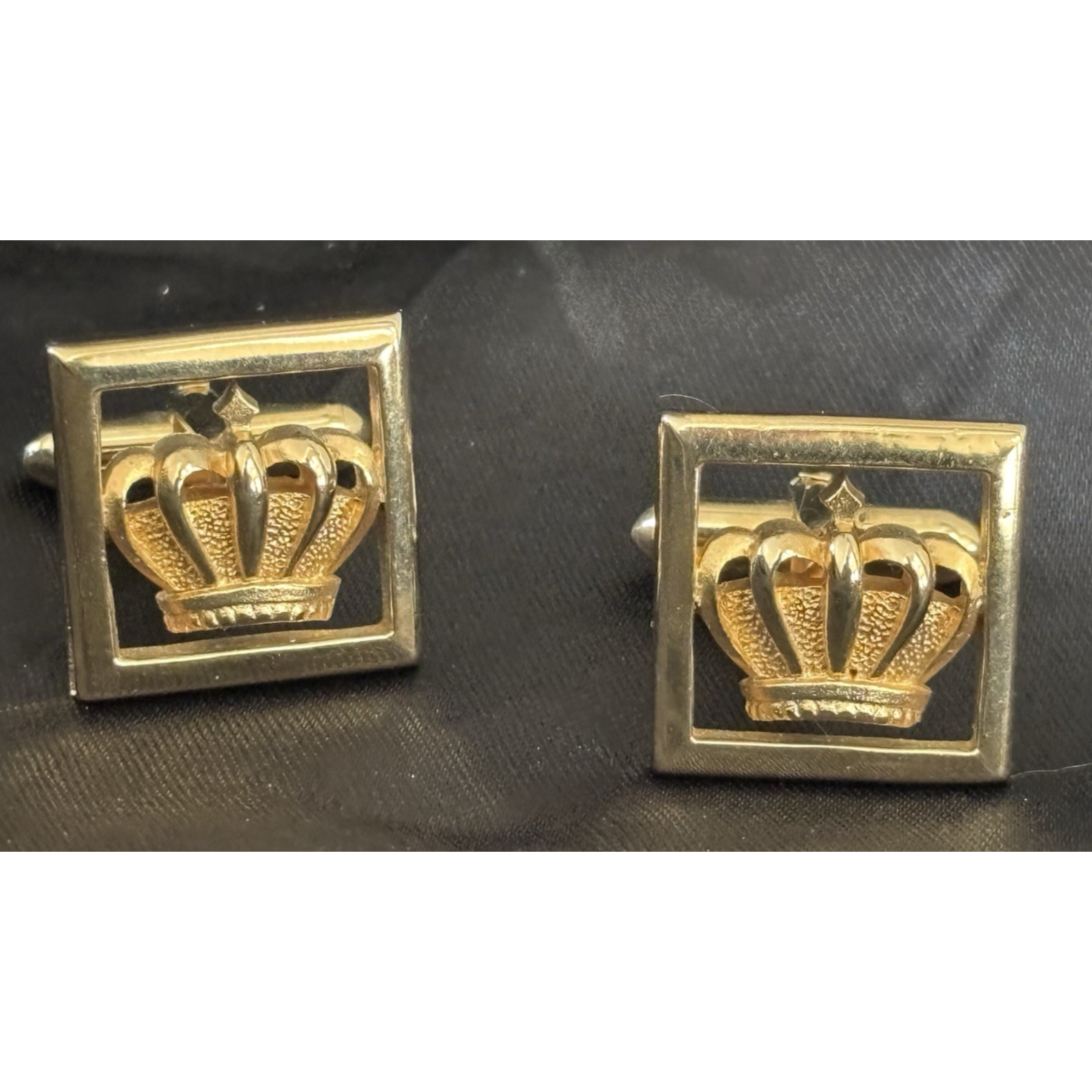 Vintage Royal Crown Cufflinks By Swank Gold Tone Mid Century Modern Cufflinks